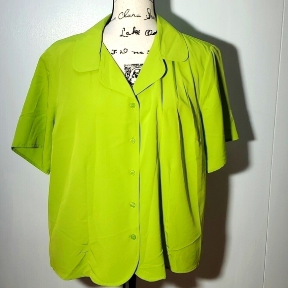 Studio 1940- Womens Lime Green Casual Dress Top Peter Pan collar Sz.1X - Picture 1 of 5